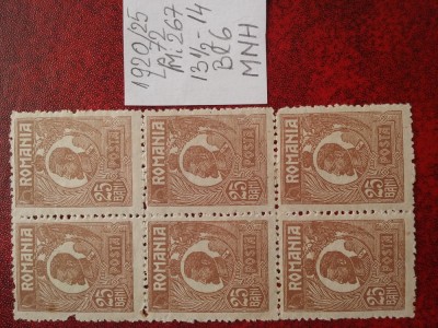 1920- Romania- Ferd. b. mic Mi267-brun-bl.6 vert.-MNH foto
