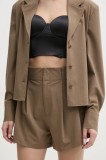 ISABELLE BLANCHE pantaloni scurti femei, culoarea bej, neted, high waist, IS25SS-P019-T003