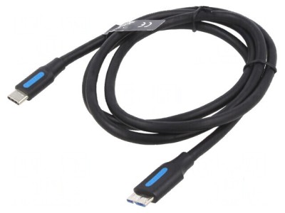 Cablu USB 3.0 Micro B la USB C, 1m, Negru foto