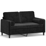 Cumpara ieftin Canapea cu 2 locuri cu pernute, negru, 120 cm, catifea