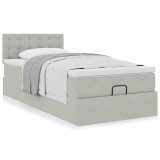Gossi cadru de pat otoman cu saltea gri deschis 100x200cm catifea