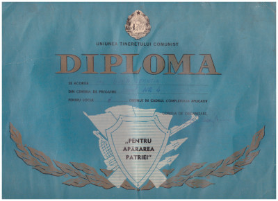 Diploma Uniunea Tineretului Comunist, locul III, complex aplicativ foto