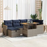 VidaXL Set canapele grădină perne 7 piese gri, poliratan/lemn acacia 3328118