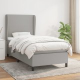 vidaXL Pat box spring cu saltea, gri deschis, 90x190 cm, textil