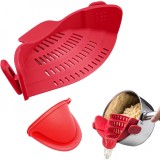 Strecuratoare silicon rosu cu prindere universala &acirc; rezistenta la caldura, 23x12.5x6.7 cm, pentru paste, fructe, legume