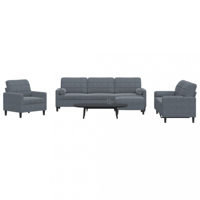 vidaXL Set de canapele cu perne/rulouri, 4 piese, gri &icirc;nchis, catifea
