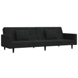 Cumpara ieftin Canapea extensibila cu 2 locuri, 2 perne, negru, catifea