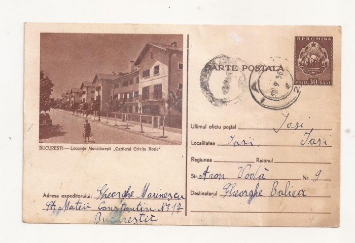 RF25 -Carte Postala- Bucuresti, Cartierul Grivita Rosie, circulata 1956