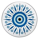Farfurie pentru fructe din portelan, 19.5 cm, alb cu model tribal ochi albastru, CMCLASS