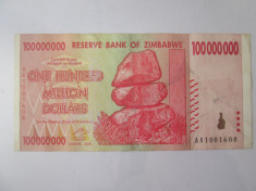 Zimbabwe 100 Milioane Dollars AA 2008 foto