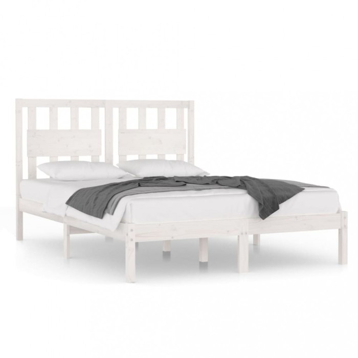 Cadru de pat dublu, alb, 135x190 cm, lemn masiv de pin