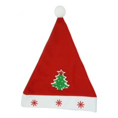 Caciula mos craciun, model brad si ornament fulg de nea, universala, textil, rosu