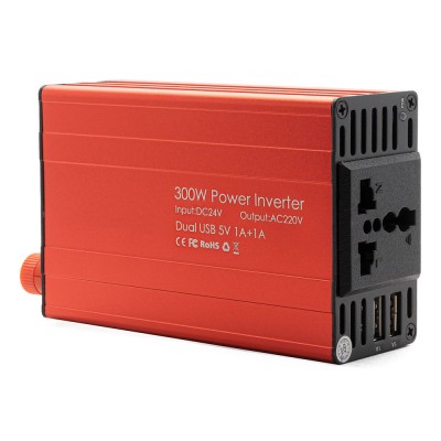 Convertor tensiune auto 24v la 230v, 300w putere nominala / 600w varf, 2 x usb 5v, priza universala, carcasa aluminiu foto