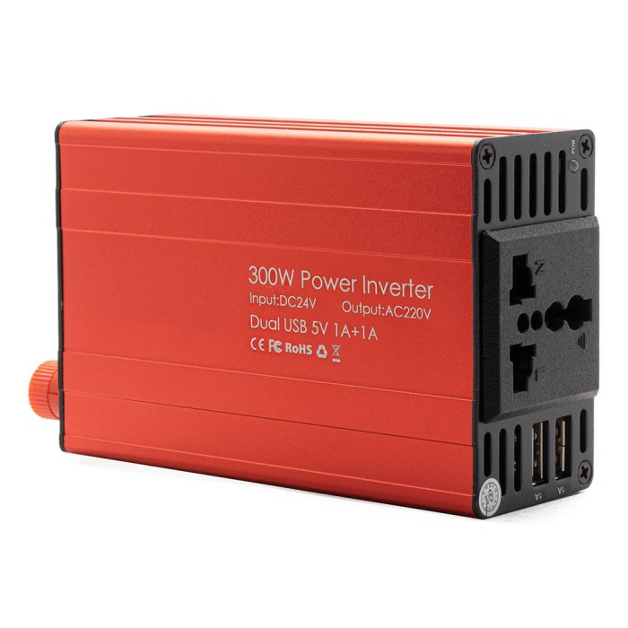 Convertor tensiune auto 24v la 230v, 300w putere nominala / 600w varf, 2 x usb 5v, priza universala, carcasa aluminiu