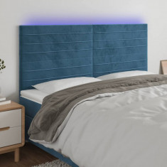 vidaXL Tăblie de pat cu LED, albastru închis, 160x5x118/128cm, catifea