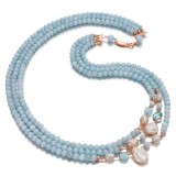 Cumpara ieftin Colier Argint 925 placat aur roz cu Acvamarin si Perle de cultura Armonia 73cm, Bijuterie Made in Italy