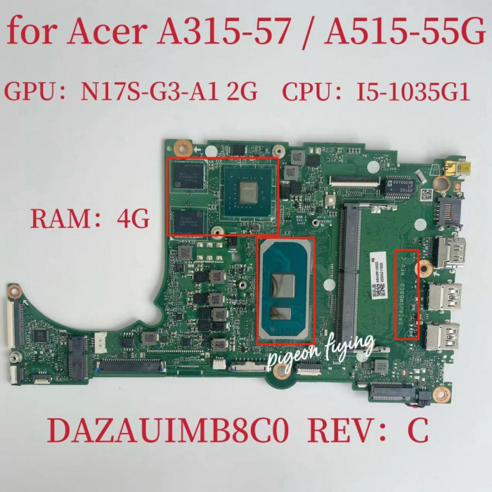 Placa de baza noua pentru Acer Aspire A515-55 cod NB.HSM11.002 cu procesor I5-1035G1 placa video incorporata 4GB memorie
