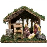 Cumpara ieftin Set Decoratiune Craciun, Iesle, 6 Figurine, Portelan si Lemn, 21x9x16cm, Multicolor
