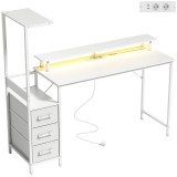 HOMCOM Birou Gaming cu Suport CPU Reglabil Reversibil și LED, 147x47 cm, Stație de &Icirc;ncărcare, Suport Monitor, 3 Sertare din Material Textil, pentru Ac