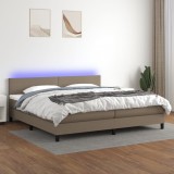 Cumpara ieftin Pat cu arcuri, saltea și LED, gri taupe, 200x200 cm, textil
