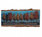 Pictura pe felie de lemn, Copaci Autumnali, 11 x 25 cm, Oem