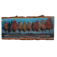 Pictura pe felie de lemn, Copaci Autumnali, 11 x 25 cm