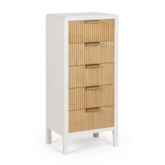 Comoda 5 sertare lemn alb natur Charley 40x30x92 cm
