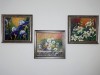 3 tablouri pictate acrilic, crini, margarete, irisi - semnate Barb 2008 - cu rame din lemn, Flori, Realism