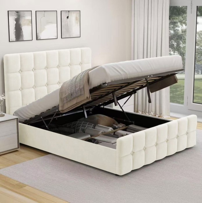 Pat Metropol 160x200 cm Lada Depozitare Tapitat Ivory Somiera Inclusa