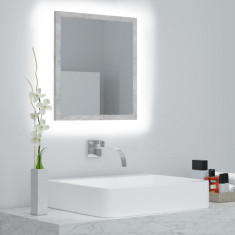 Oglindă de baie cu LED, gri beton, 40x8,5x37 cm, acril