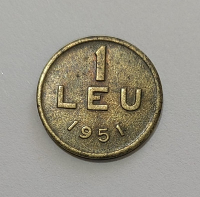 1 leu 1951 cupru moneda Romania perioada RPR foto