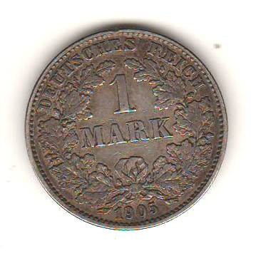 SV * Germania 1 MARK 1905 G !! * ARGINT * +/- AUNC * luciu + patina tonuri bronz foto
