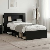 Cumpara ieftin Cadru de pat cu depozitare Negru 90 x 190 cm Lemn prelucrat