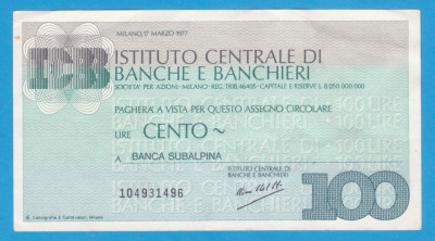 (4) CEC BANCAR ITALIAN - INSTITUTO CENTRALE DI BANCHE E BANCHIERI- 100 LIRE 1977 foto