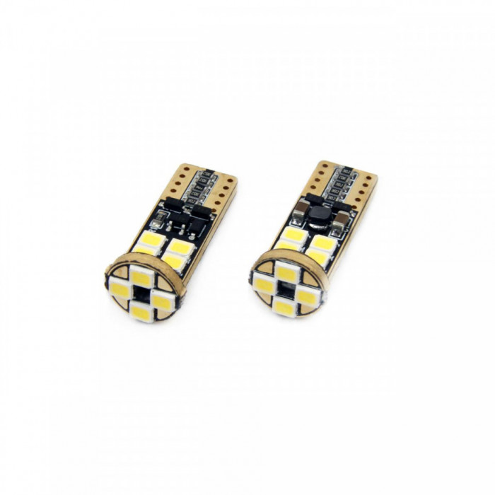 Set becuri auto cu LED CANBUS compatibil T10e W5W 12 SMD Alb 12/24V, destinat