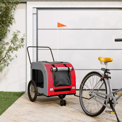 vidaXL Remorcă bicicletă animale companie, roșu/gri textil oxford/fier foto