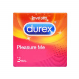 Prezervative DUREX Pleasure Me 3 Buc, Prezervative din Latex, Prezervative cu Striatii, Prezervative Fara Aroma, Prezervative Transparente, Prezervati