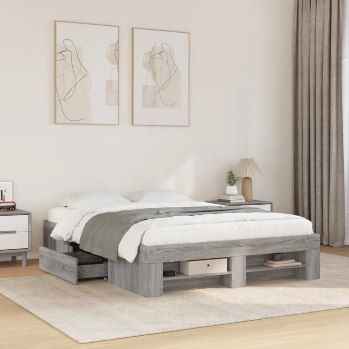 Gossi cadru de pat, gri sonoma, 135x190 cm, lemn prelucrat