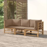 Gossi set mobilier de gradina cu perne gri taupe, 3 piese, bambus
