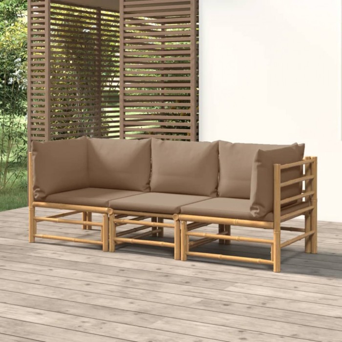 Gossi set mobilier de gradina cu perne gri taupe, 3 piese, bambus