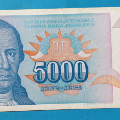 5.000 Dinara anul 1994 Bancnota Iugoslavia - Jugoslavije seria AA7777999