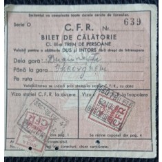 Bilet de calatorie CFR, clasa III-a, intoarcere de la Odihna statiunea Lacul Rosu, 1958