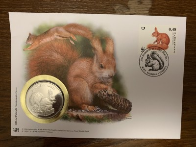 slovenia - veverita - FDC cu medalie, fauna wwf foto