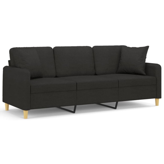 Canapea cu 3 locuri cu pernute, negru, 180 cm, textil