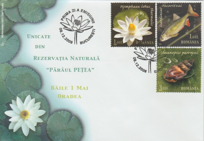 2008 Romania, FDC Rezervatia Paraul Petea - Baile 1 Mai Oradea LP 1822, prima zi