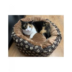 Culcus moale cu perna pentru Caine Pisica culoare crem-maron 50 cm
