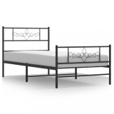 Cumpara ieftin Cadru pat metalic cu tablii de cap/picioare, negru, 90x190 cm