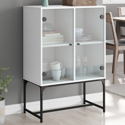 Gossi dulap lateral cu usi din sticla, alb, 69x37x100 cm foto