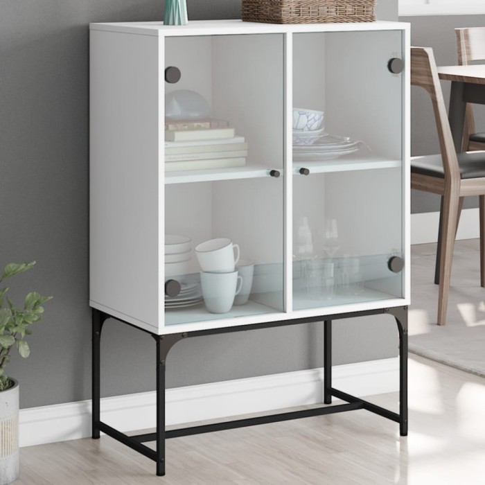 Gossi dulap lateral cu usi din sticla, alb, 69x37x100 cm