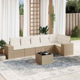 vidaXL Set canapele de grădină, 7 piese, cu perne, bej, poliratan 3222597